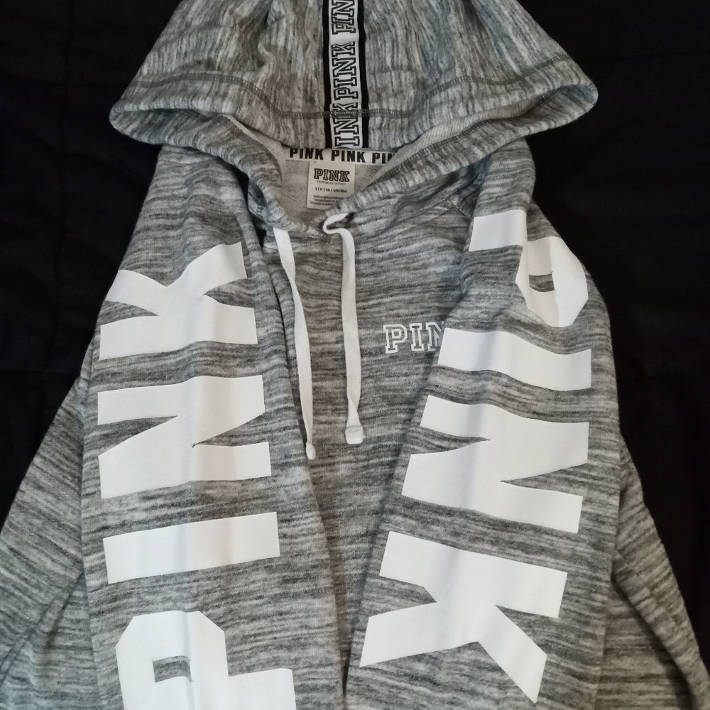 Pink brand hoodie.